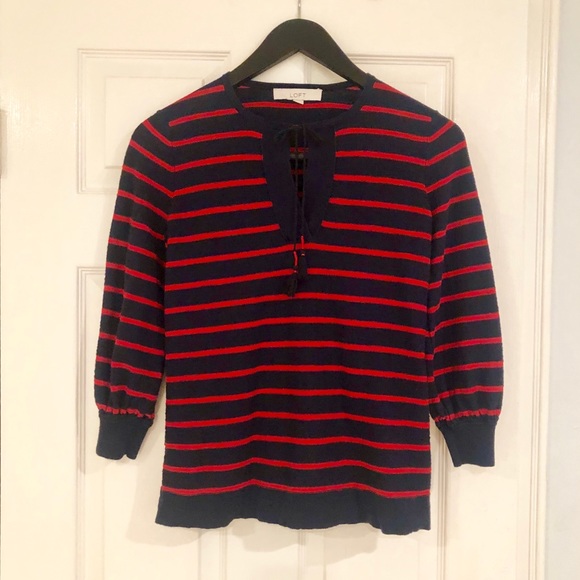 Classic, timeless Ann Taylor navy + red sweater. - Picture 2 of 5